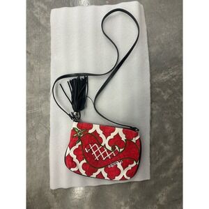 Brighton womans red Love‎ Dove Crossbody Purse Canvas Bag Tassel Red White Zip
